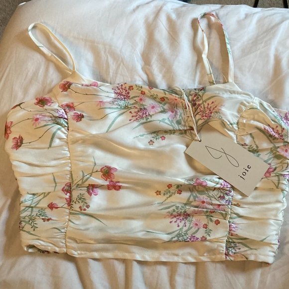 Joie Designer Silky Floral Botanical Two Piece Dress Set Skirt Crop Top XS 0-2 - Picture 2 of 8